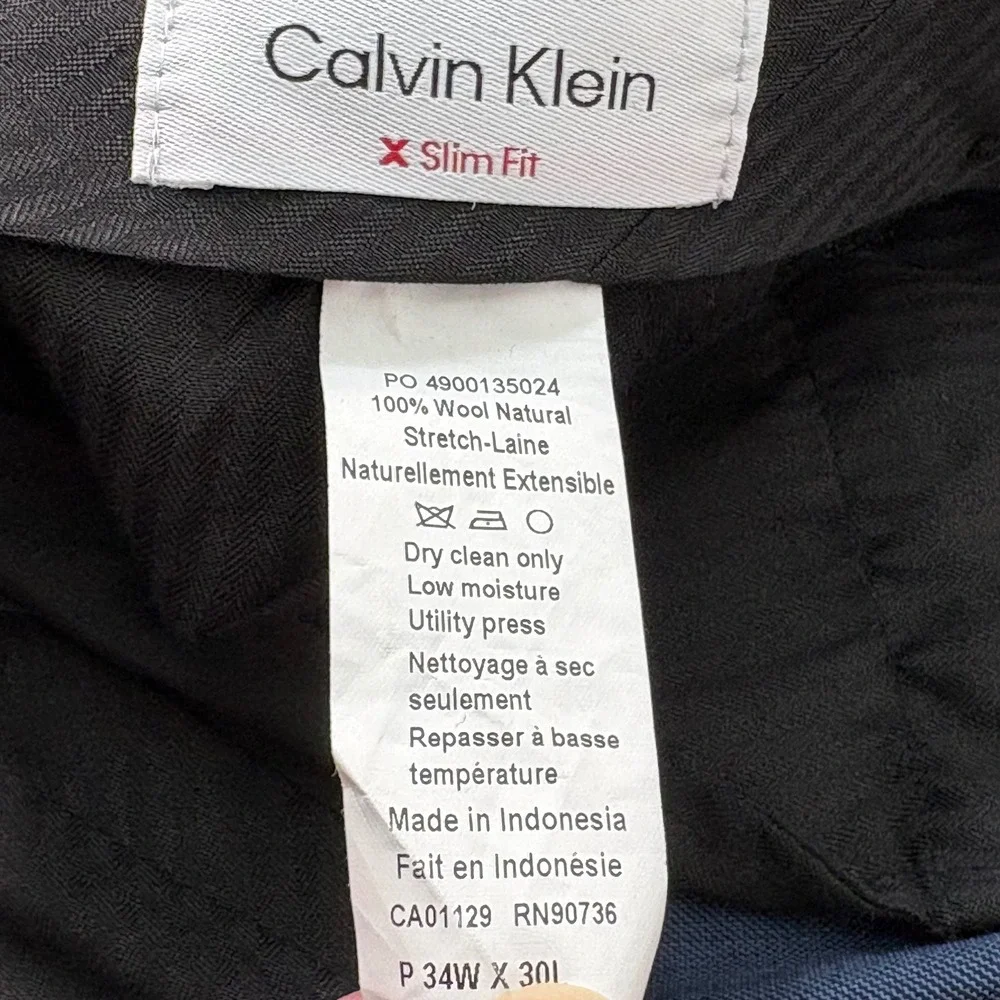 Calvin‎ Klein X Slim Fit Mens Blue 100% Wool Dress Pants 32x29 Flat Front